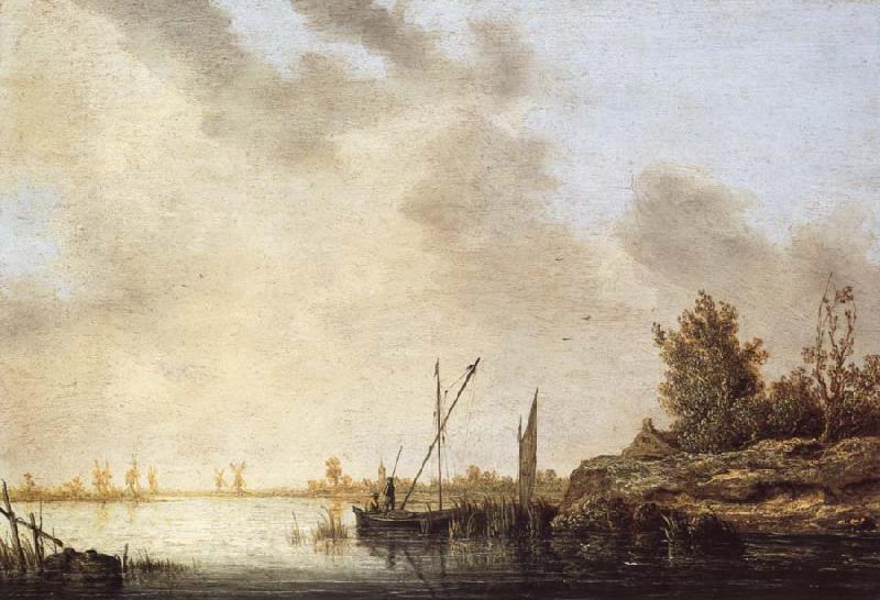 Aelbert Cuyp A River Scene with Distant Windmills